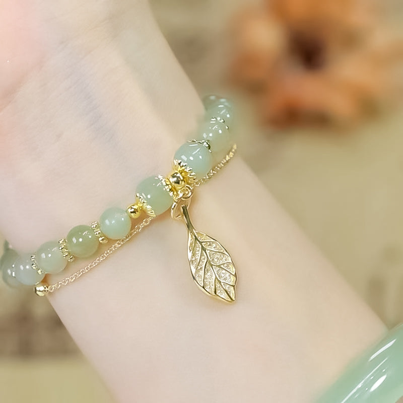 👑Doppelschichtiges Hetian-Jade-Armband mit Blättern🌷
