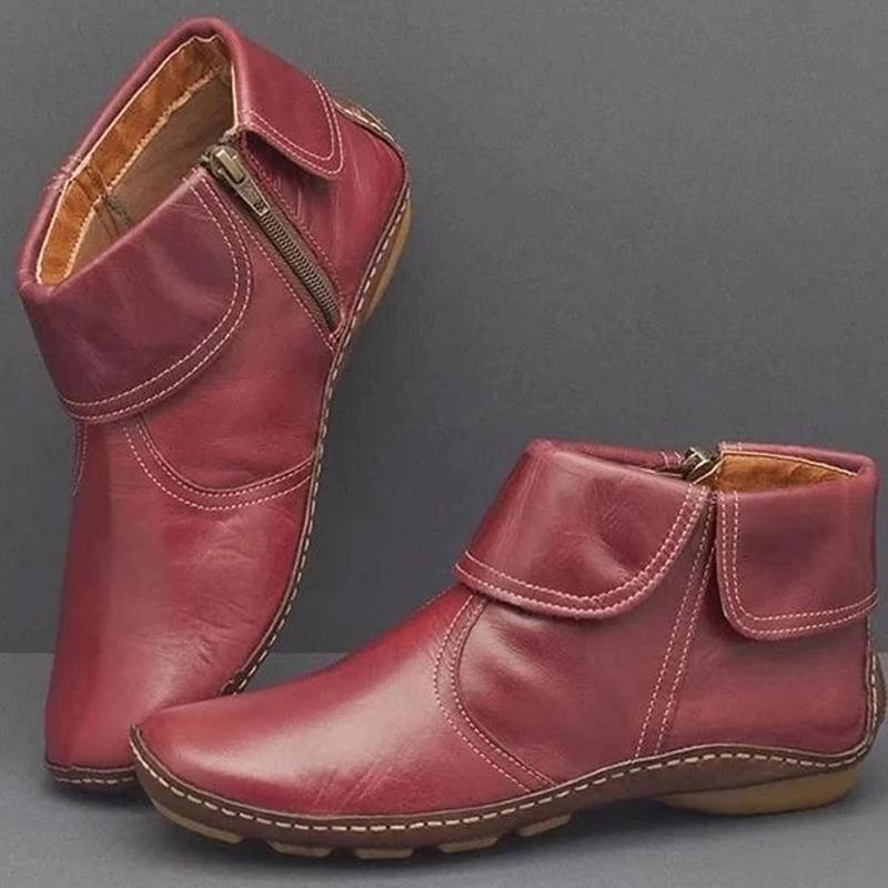 Lässige Bequeme Leder Stiefeletten mit Reißverschluss