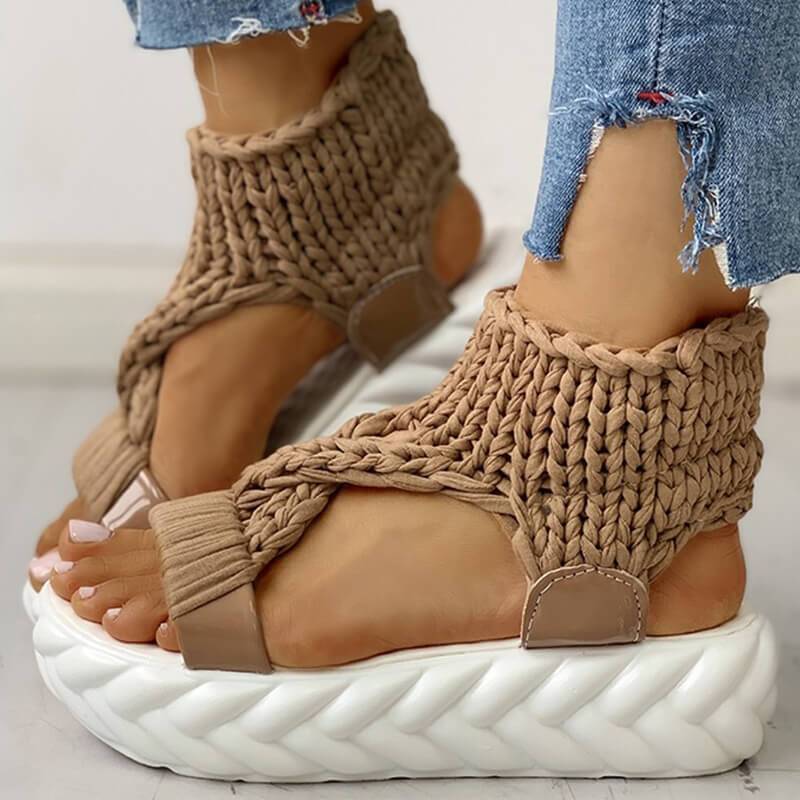 Gewebter Stoff Plateau Dicke Sohle Sandalen