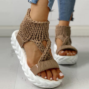 Gewebter Stoff Plateau Dicke Sohle Sandalen