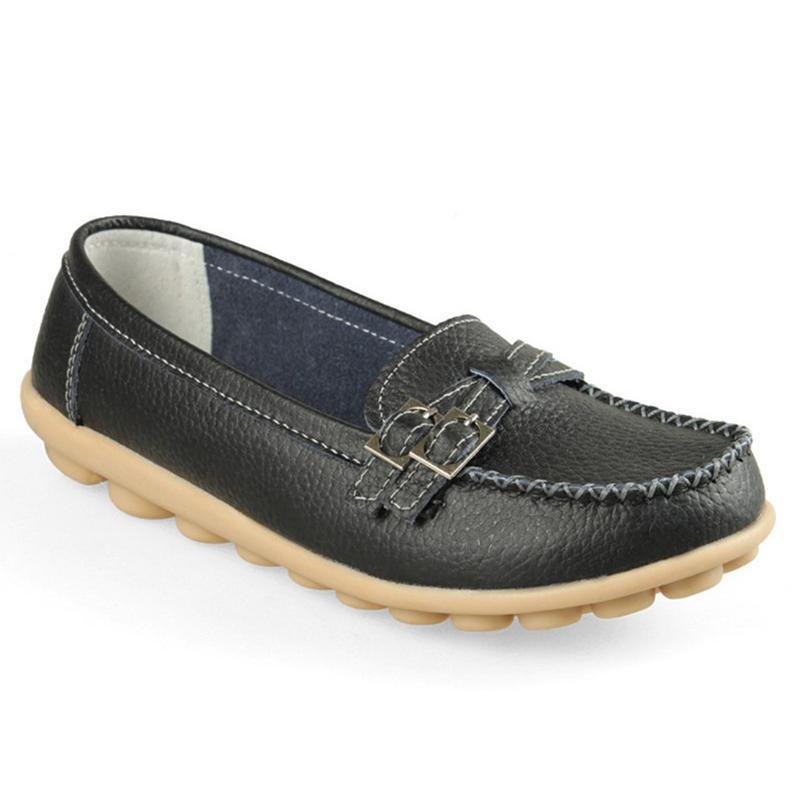 Damen Leder Slip-on Flache Loafer Schuhe